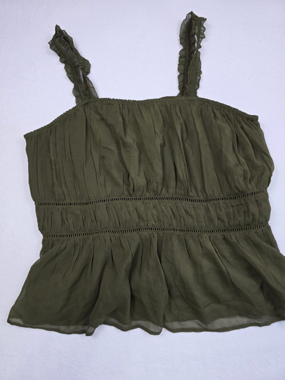 Old Navy Womens 2X Olive Green Sleeveless Top Boho Ruffle Straps
